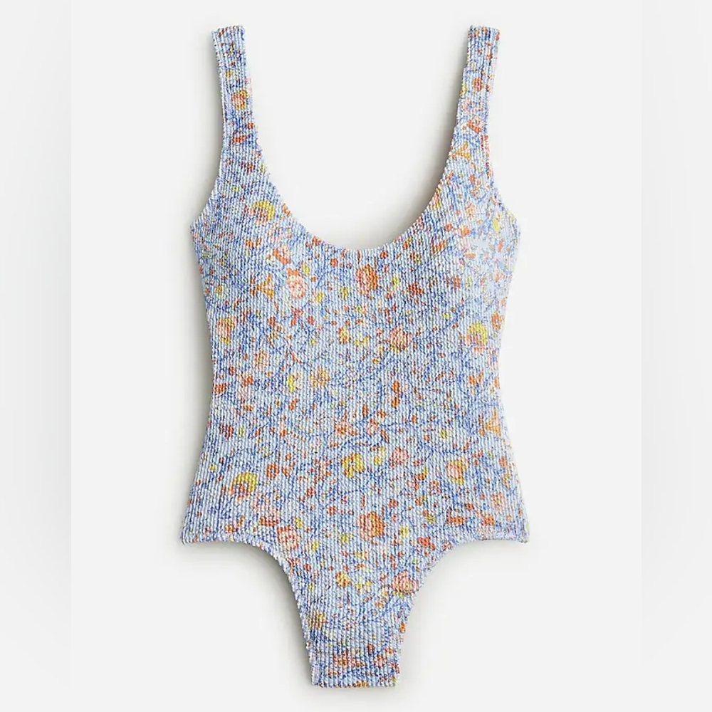 J. Crew Scrunchie Classic Scoopneck One-Piece Swimsuit in Afternoon Floral Sz 10